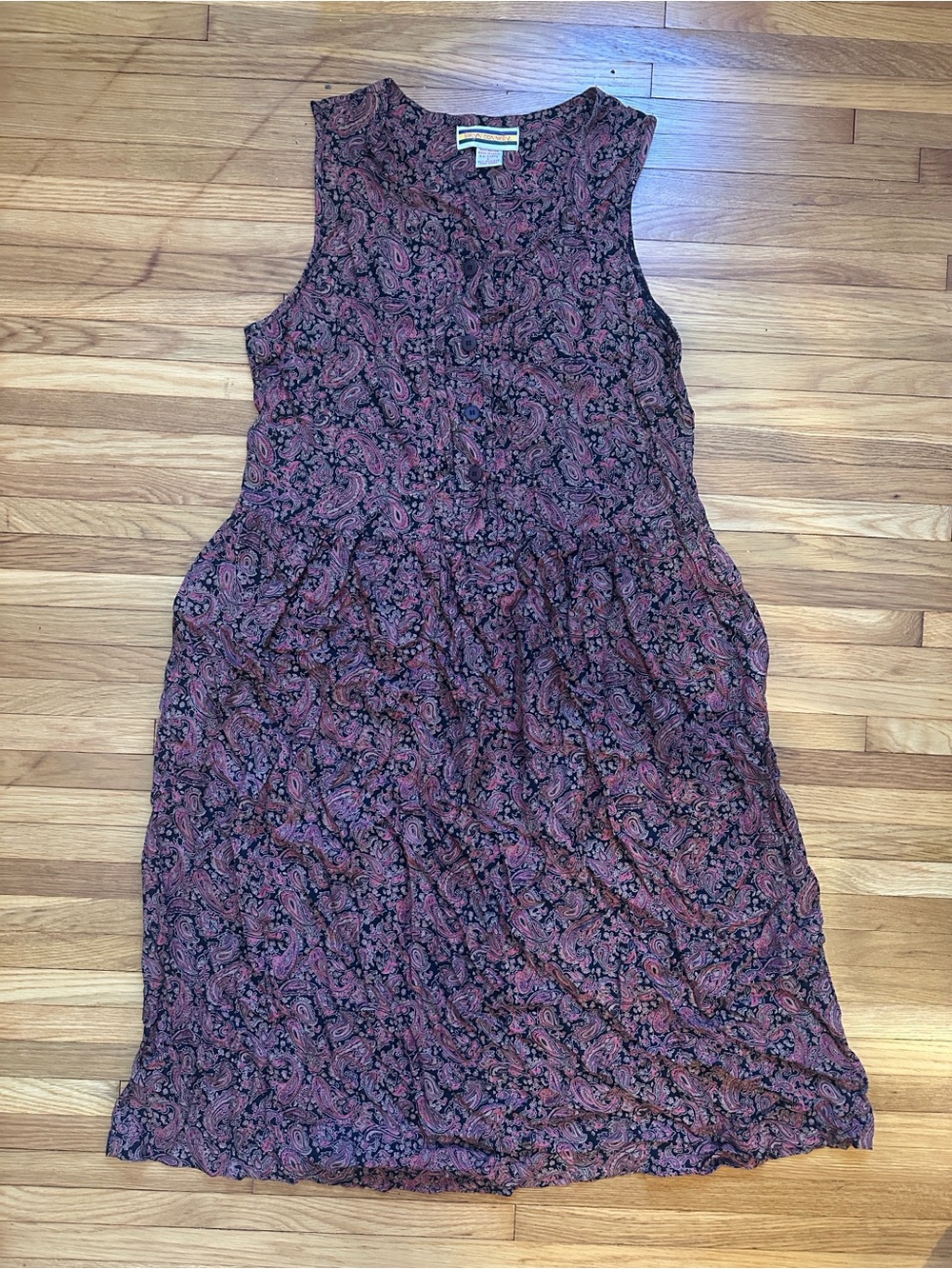 Vintage Sleeveless Paisley Print Midi Dress
